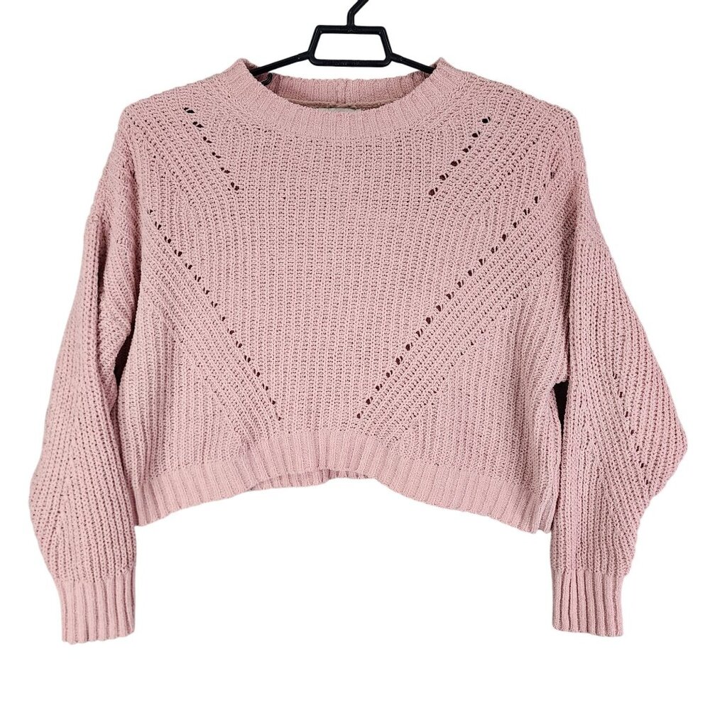Womens Pink American Eagle Knit Sweater Long Sleeve Pullover Round Neck Size M